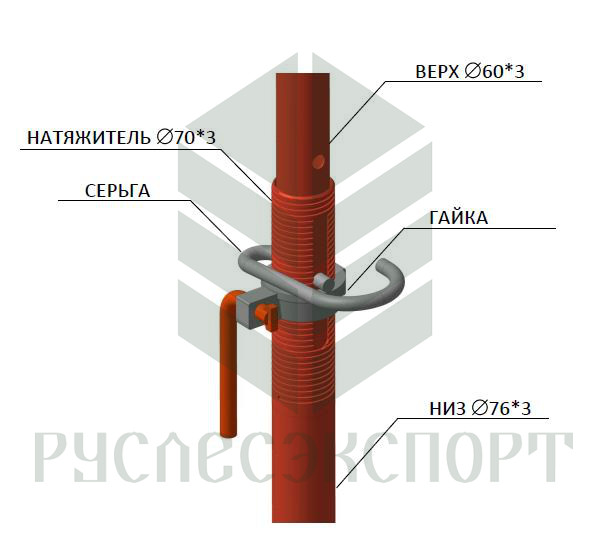 Общий вид усиленной телескопической стойки с открытой резьбой